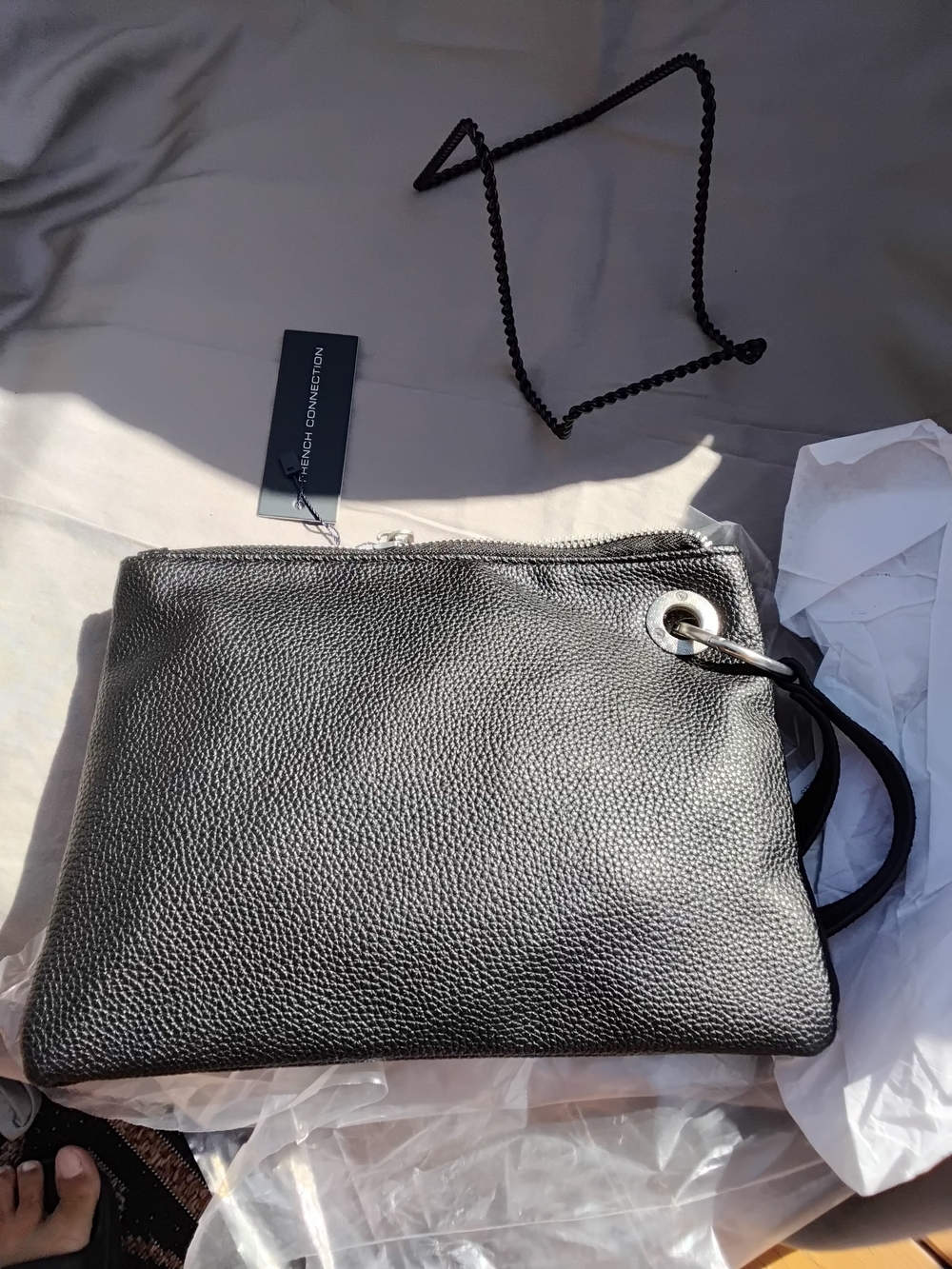 French Connection Black Pebbled Wristlet Bag - Picture 8 of 8
